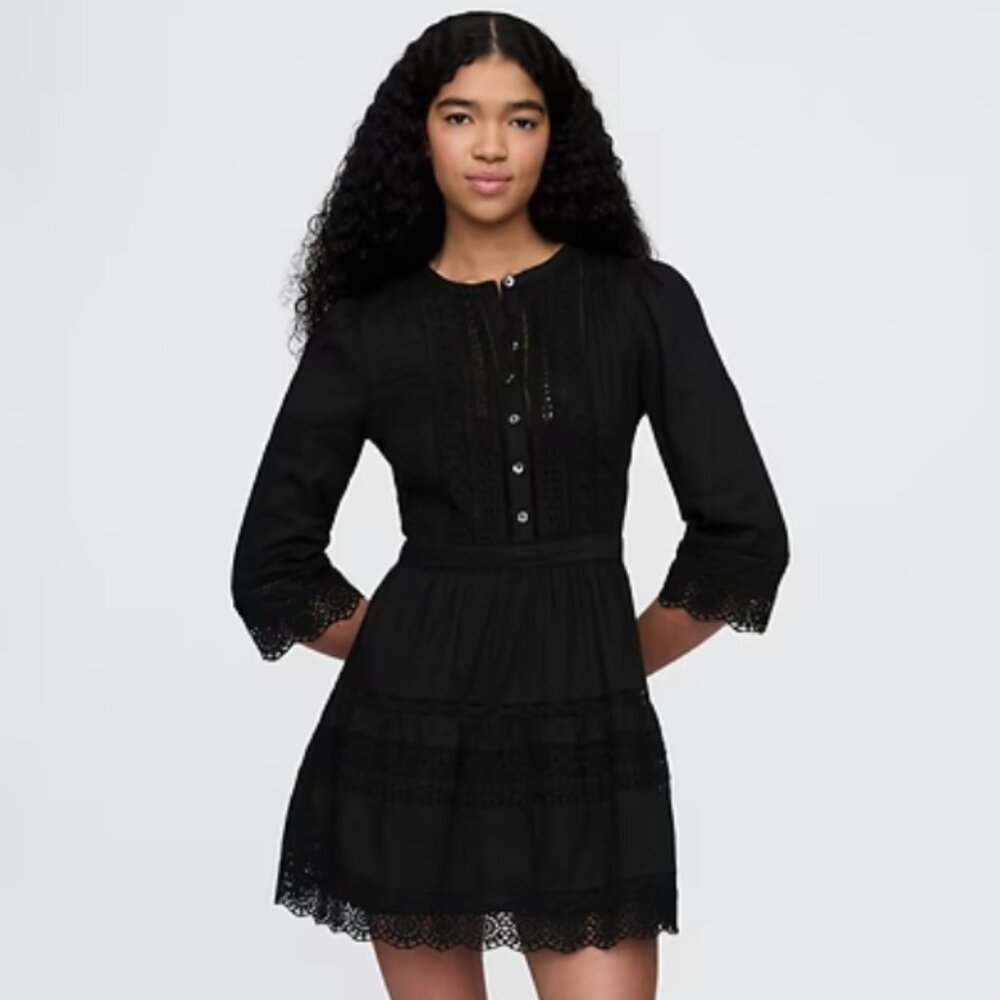NWT The Gap Black Dress - Mini Eyelet Boho - in Medium